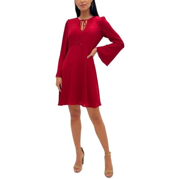 NWOT Sam Edelman Women’s Red V-Neck Bell Sleeve Mini Dress - Sz 14 - Picture 1 of 8
